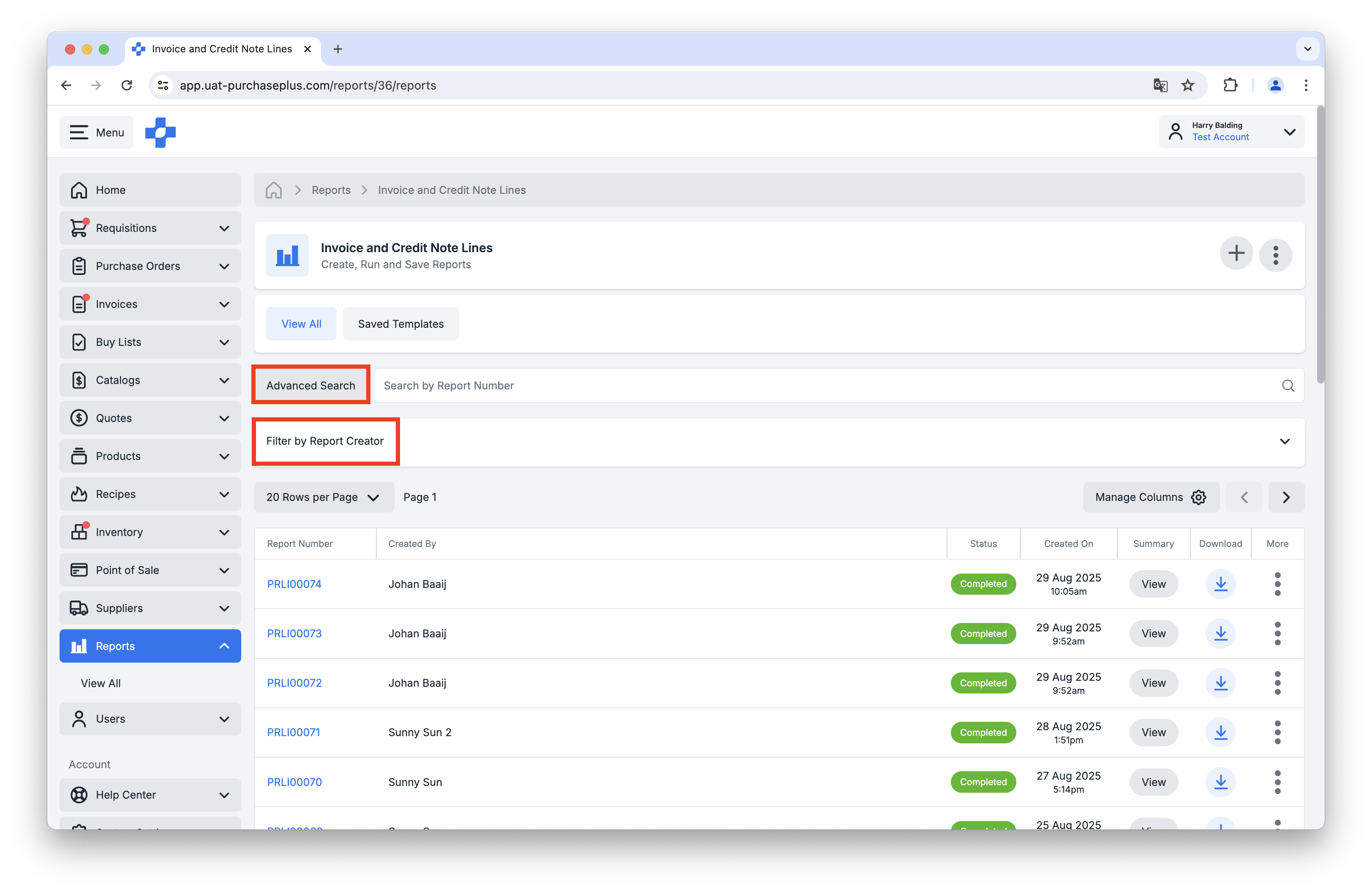 Search Report Executions by Creator user