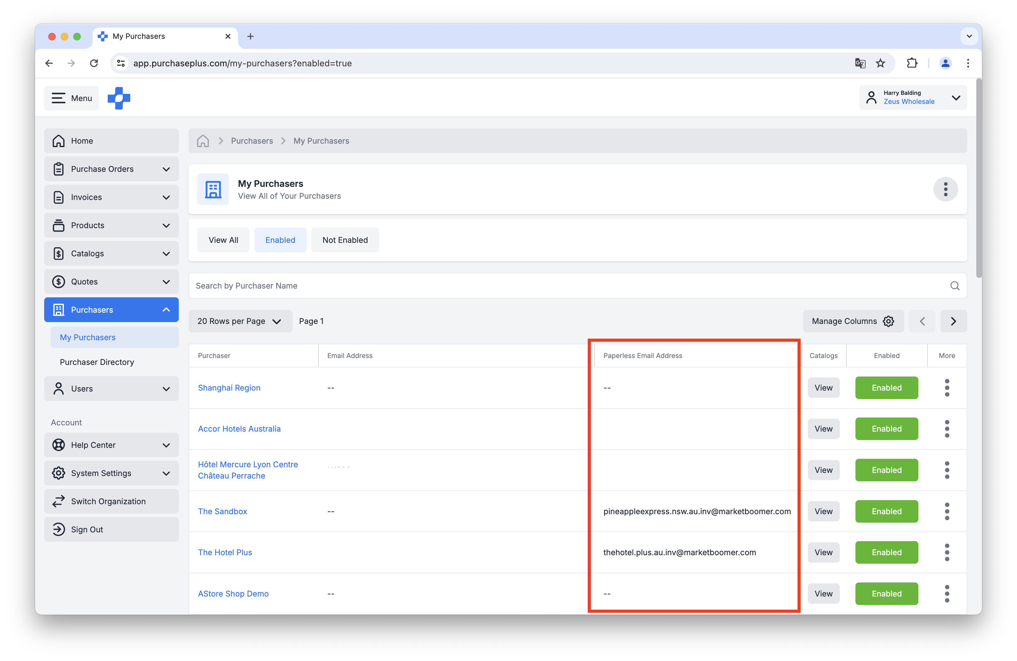 Paperless Invoicing Email Address in My Purchasers table