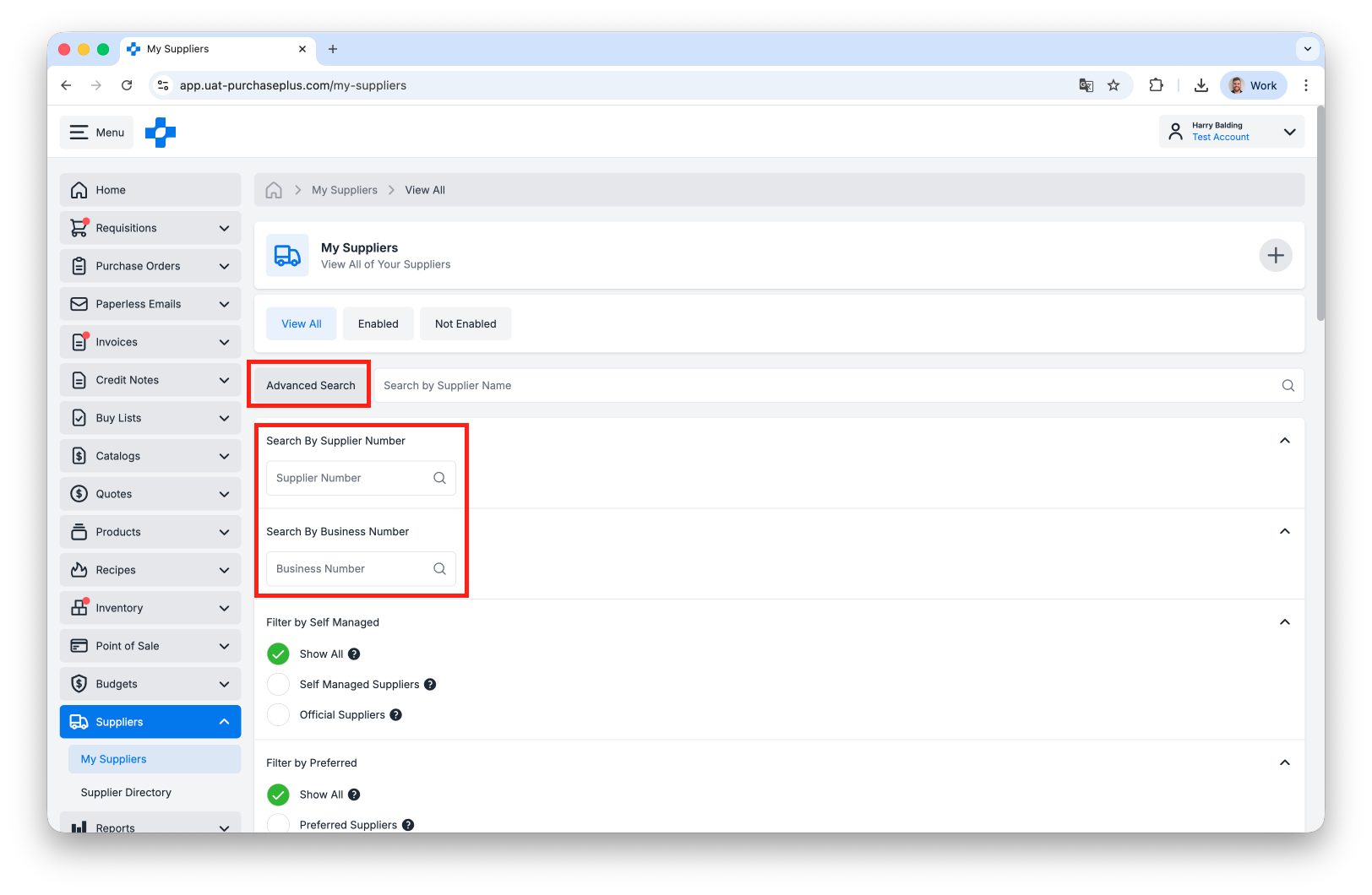 Advanced Search My Suppliers