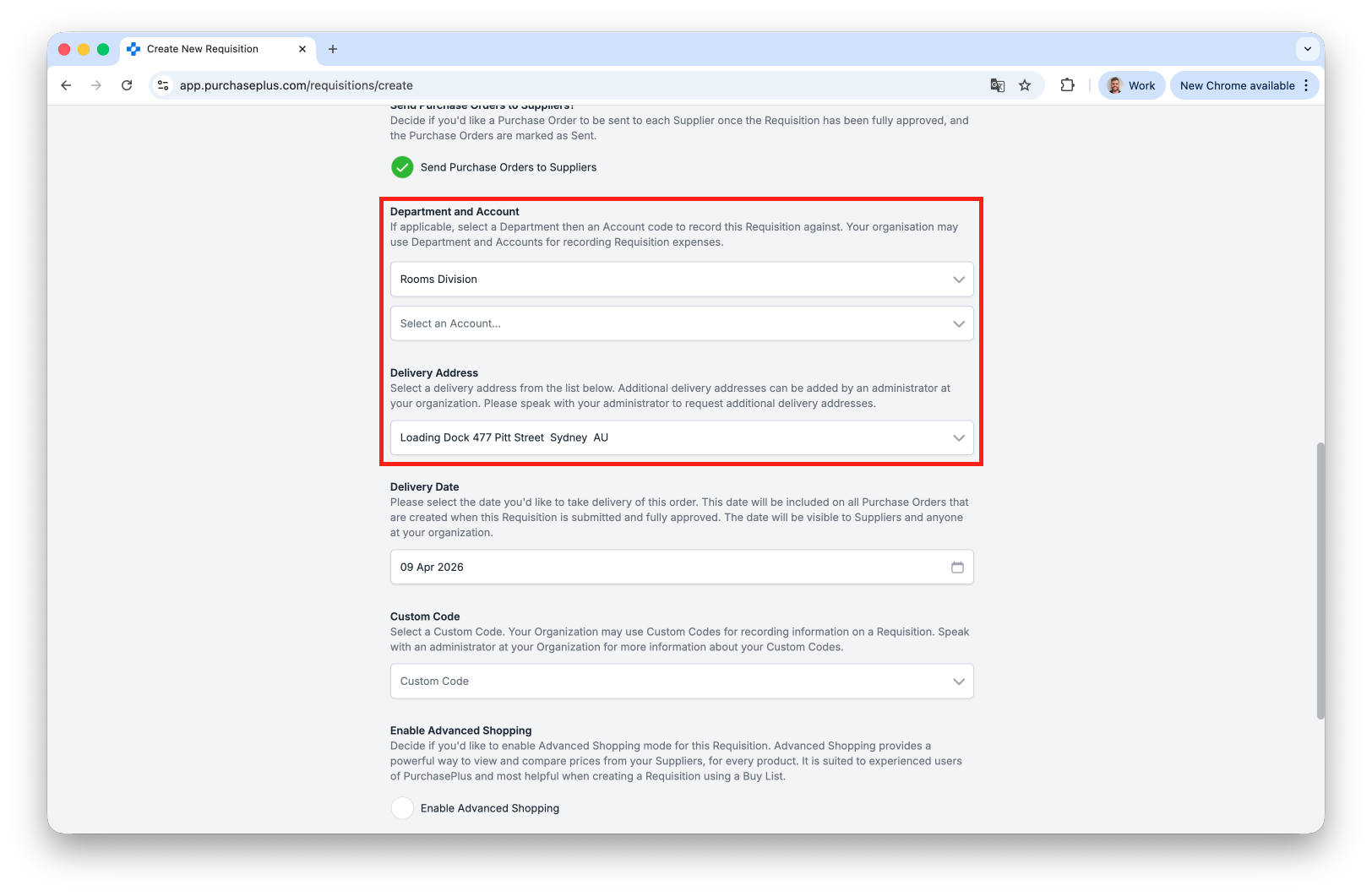 Department Delivery ADdresses