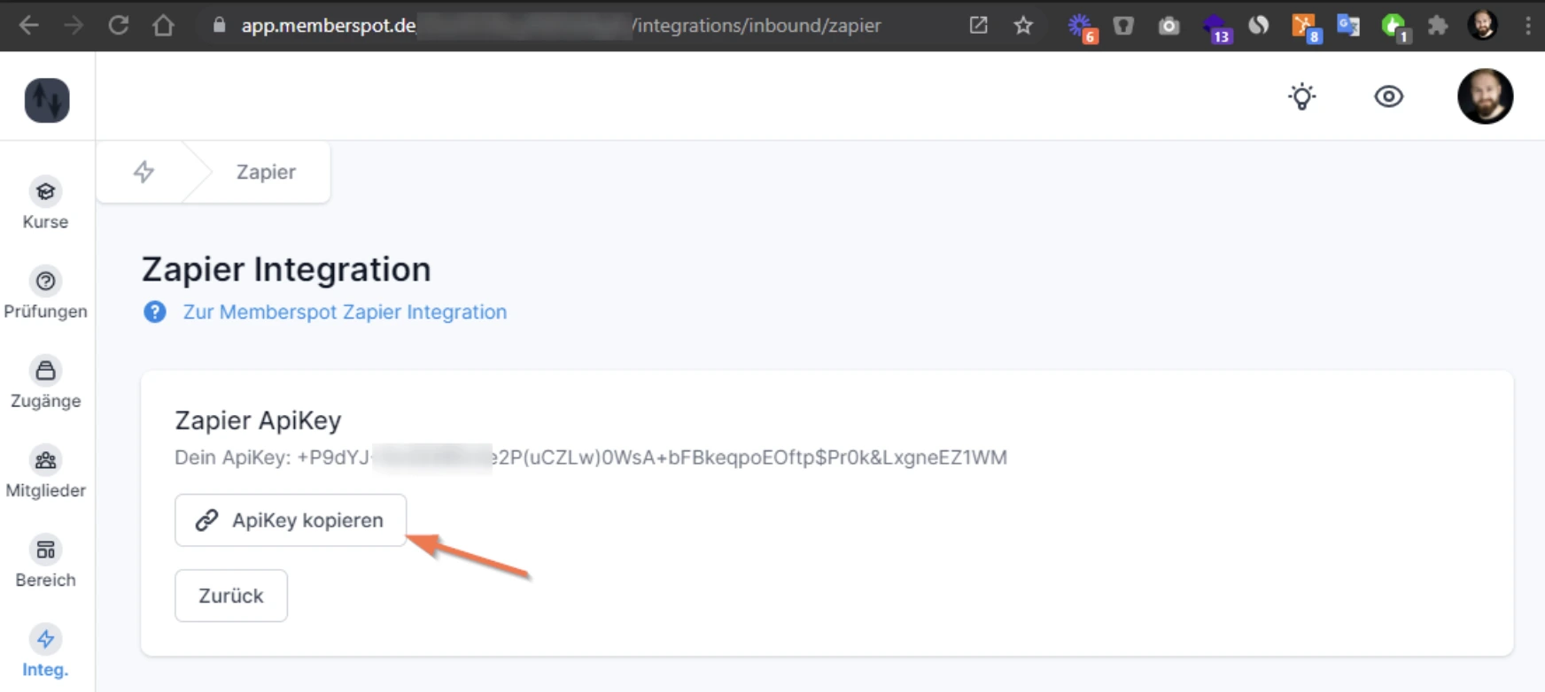 Zapier Integration in Memberspot