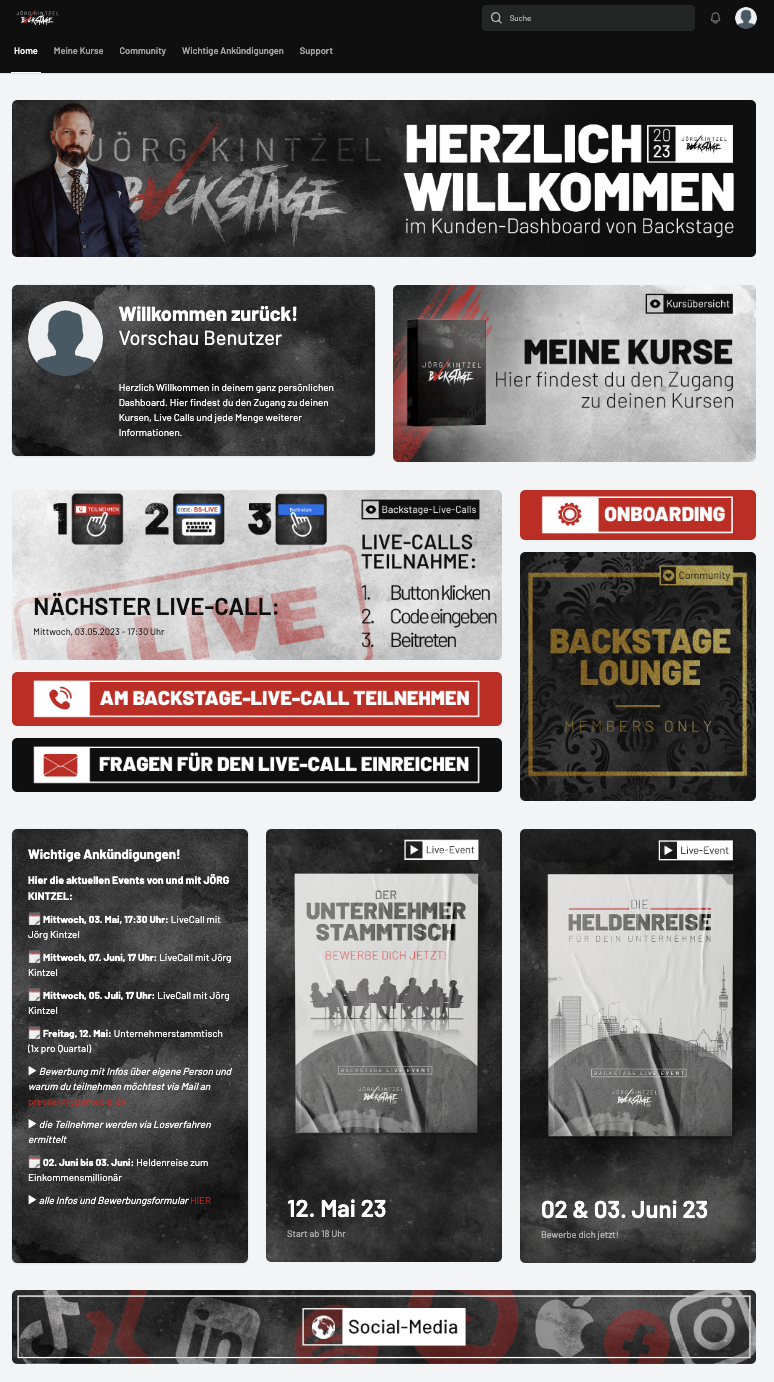 Portal Backstage Mitgliederbereich