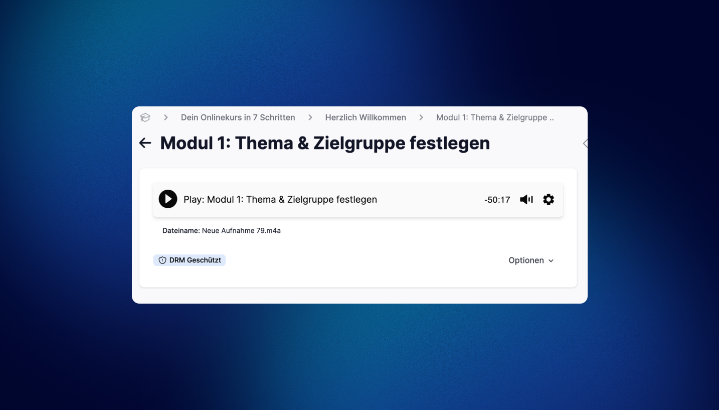 Admin view: Audio lessons at Memberspot