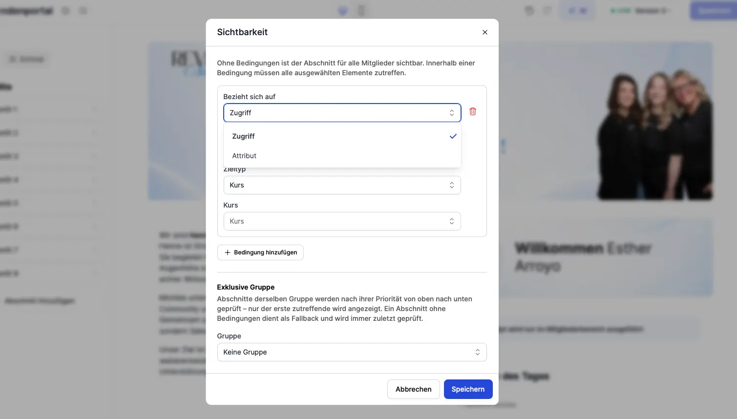 Sichtbarkeitseinstellungen pro Abschnitt im Portal