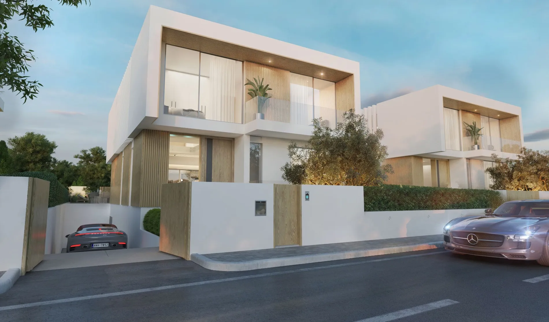 Render da fachada de rua com garagem, Caetano Soul Villa