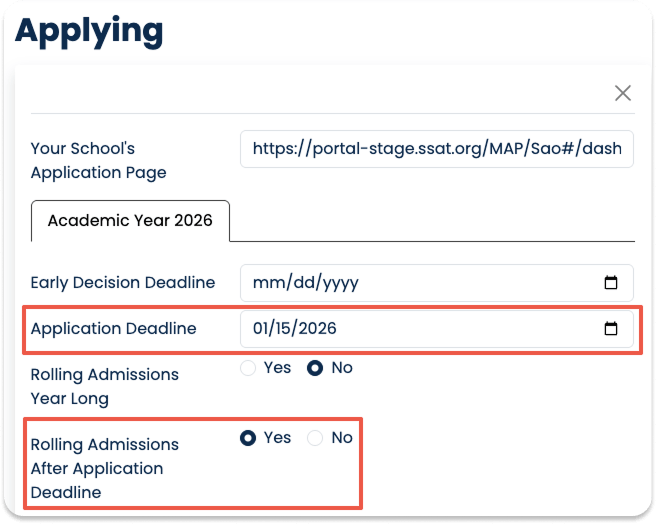 Rolling Admissions after deadline setting.