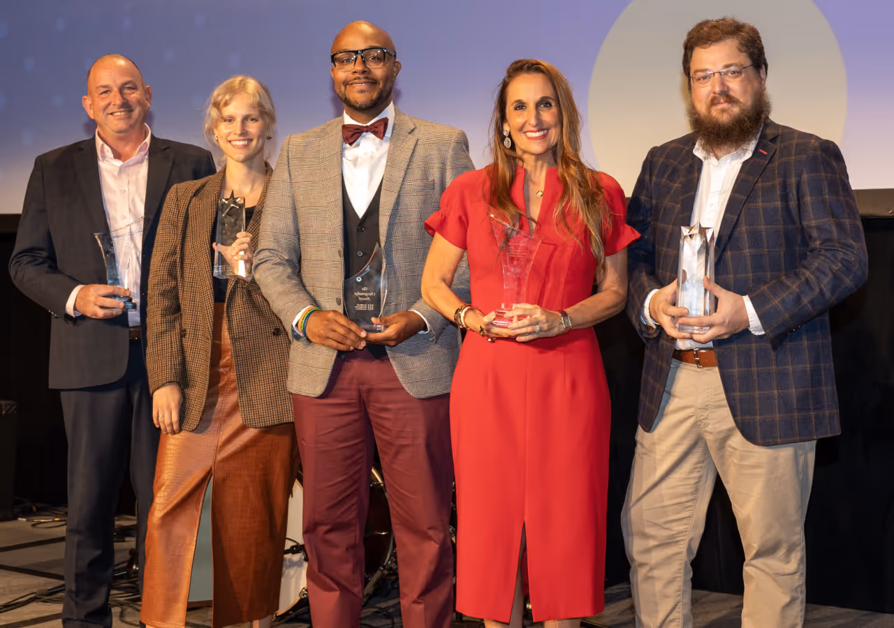 2024 award recipients (left to right): Bill Leahy (Everett E. Gourley Award), Margaret Stolte (Rising Star Award), Ray Cross (Changemaker Award), Amy Sayfie Zichella (William B. Bretnall Award), James Eberhart (Rising Star Award)