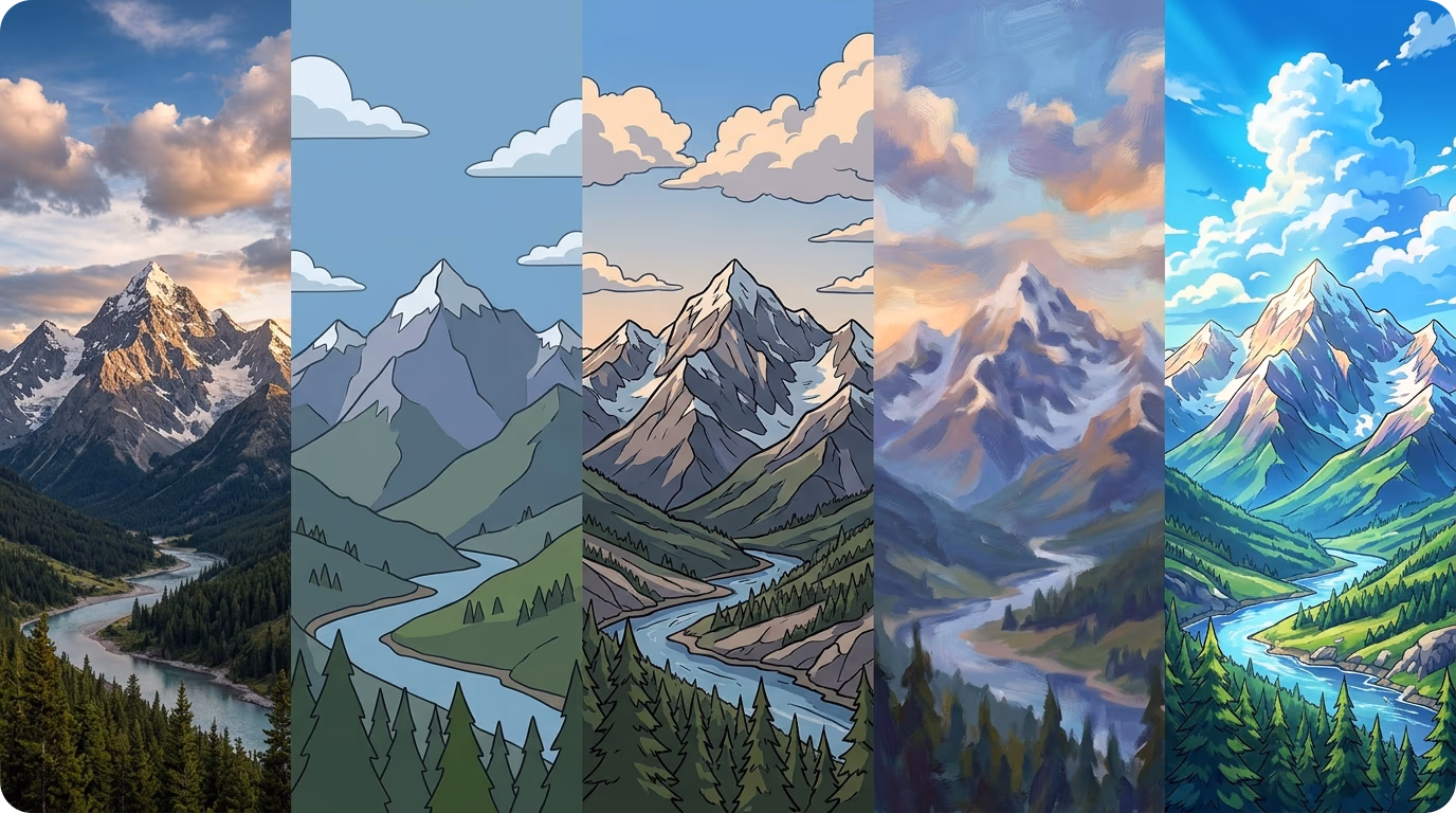 Multiple AI skybox styles shown as sky panorama thumbnails