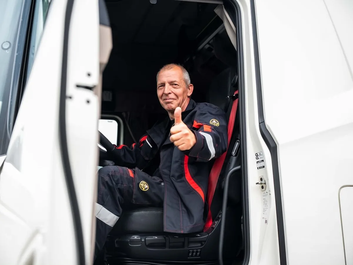 Klaeser Fahrer in der Fahrerkabine
