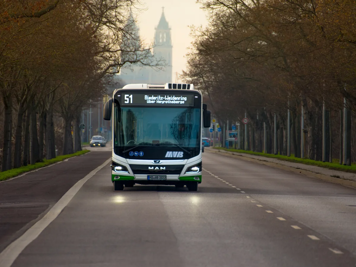 MVB-Bus der Linie 51 vor dem Magdeburger Dom
