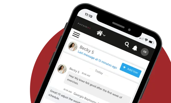 Smartphone screen displaying a messaging app with a conversation about knee exercise progress.