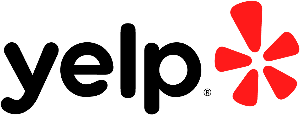 Yelp logo featuring the black text 'yelp' with a red stylized flower-like burst to the right.