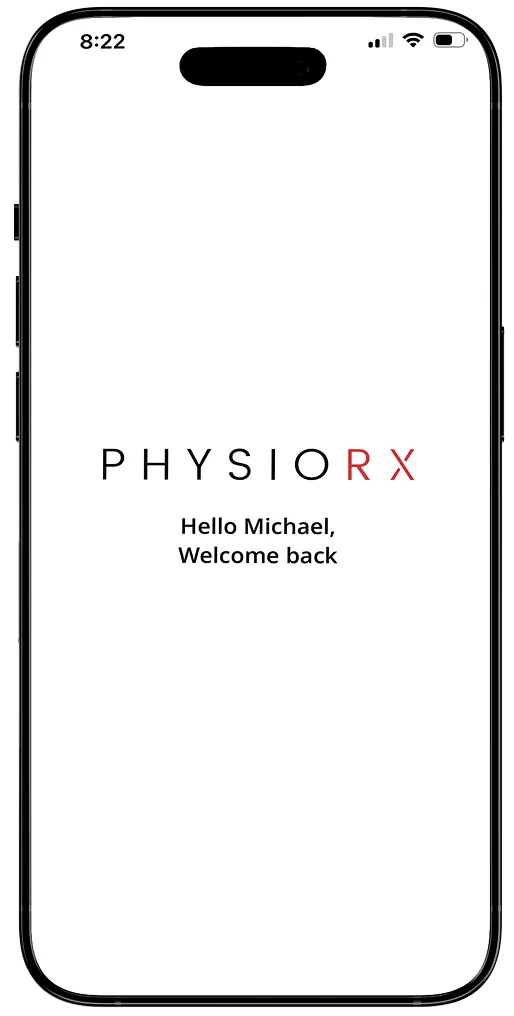 PhysioRX app welcome screen on a phone