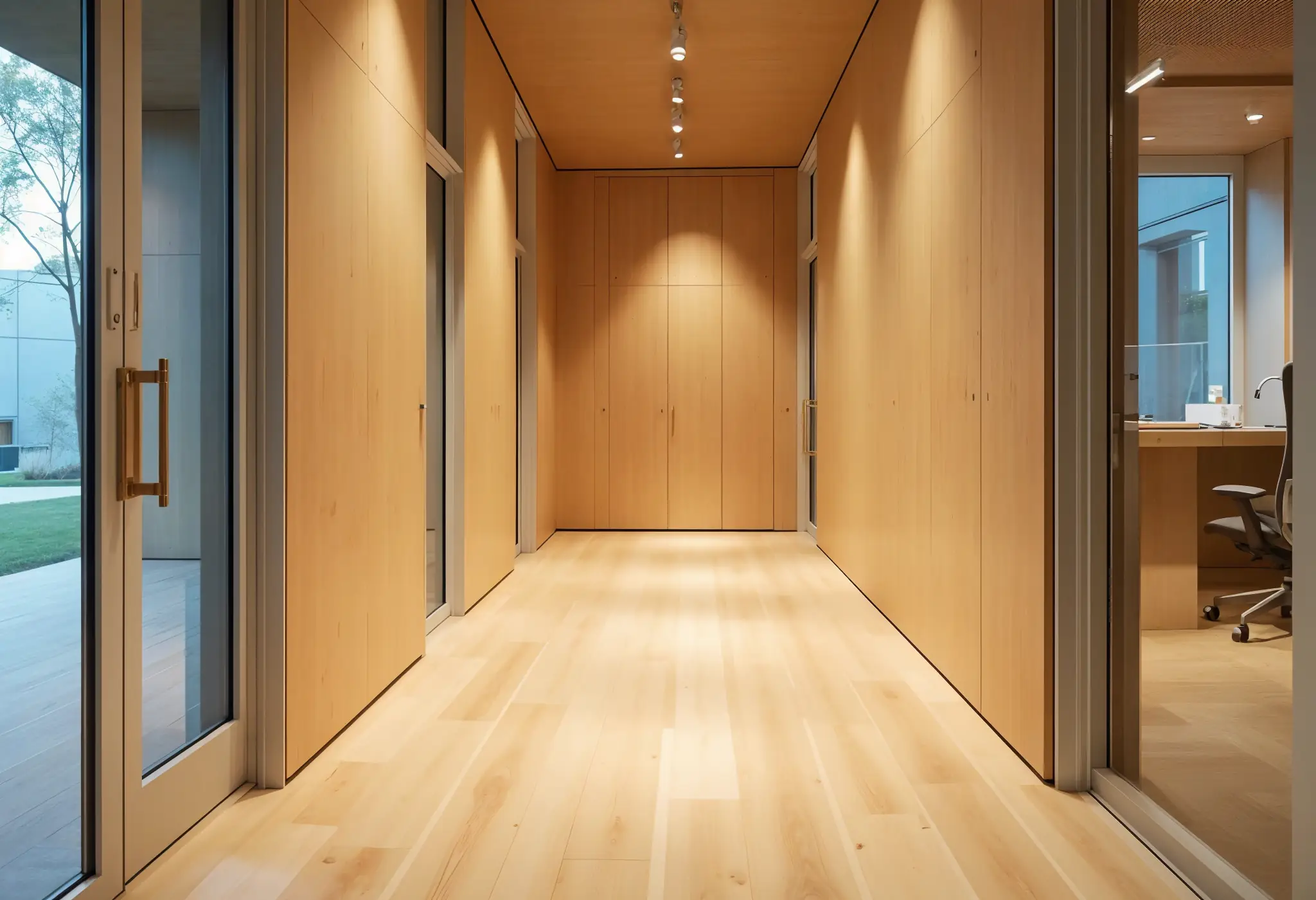 Bamboo materials used for flooring and panels in a new building in NYC.