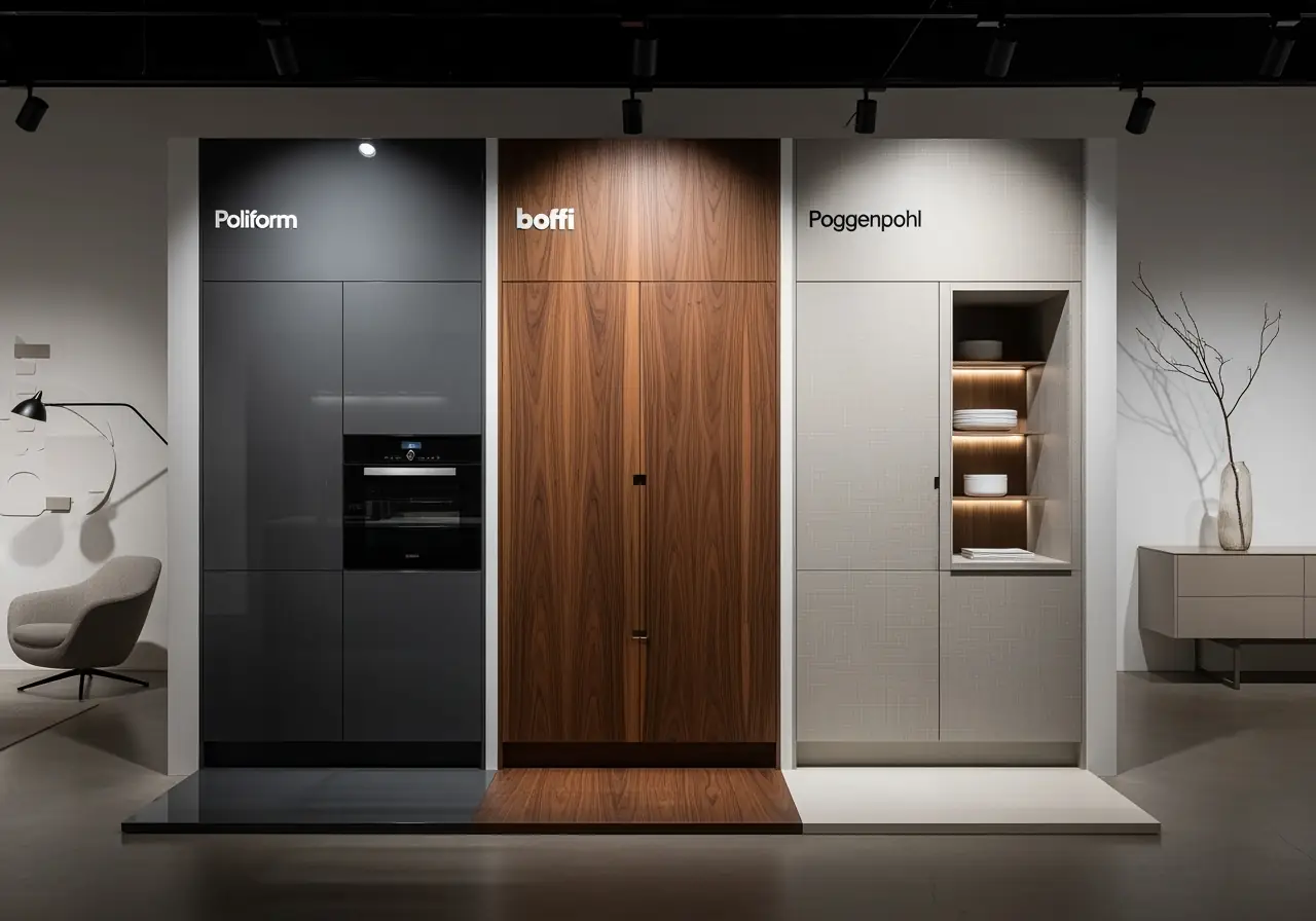 Poliform, Boffi, and Poggenpohl frameless European cabinets on display.