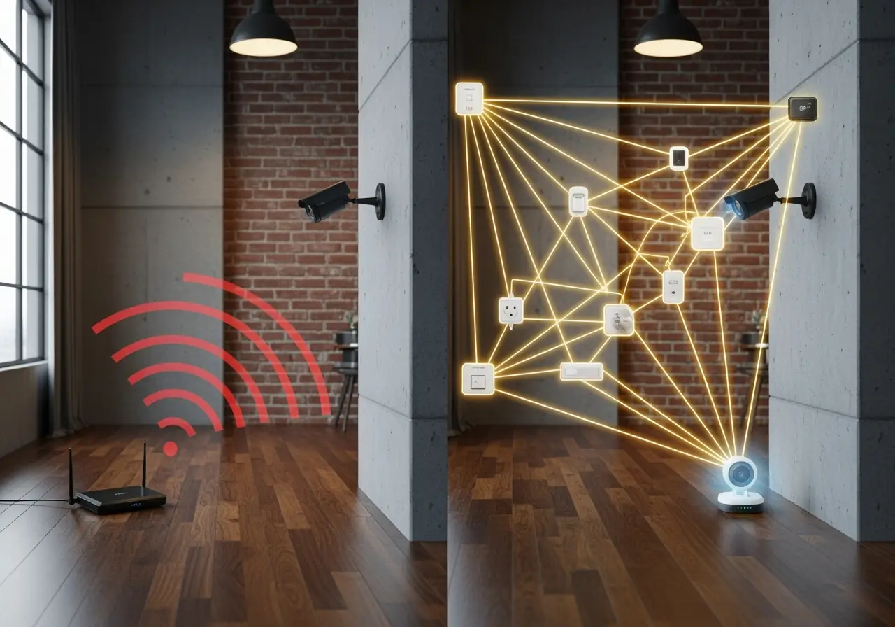 Comparison of Wi-Fi vs Thread network coverage in a Manhattan condo.