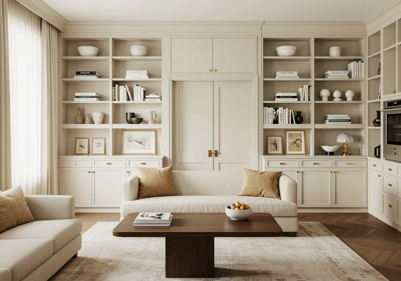 Temporary kitchen setup inside a light-filled Park Avenue study during apartment renovation.