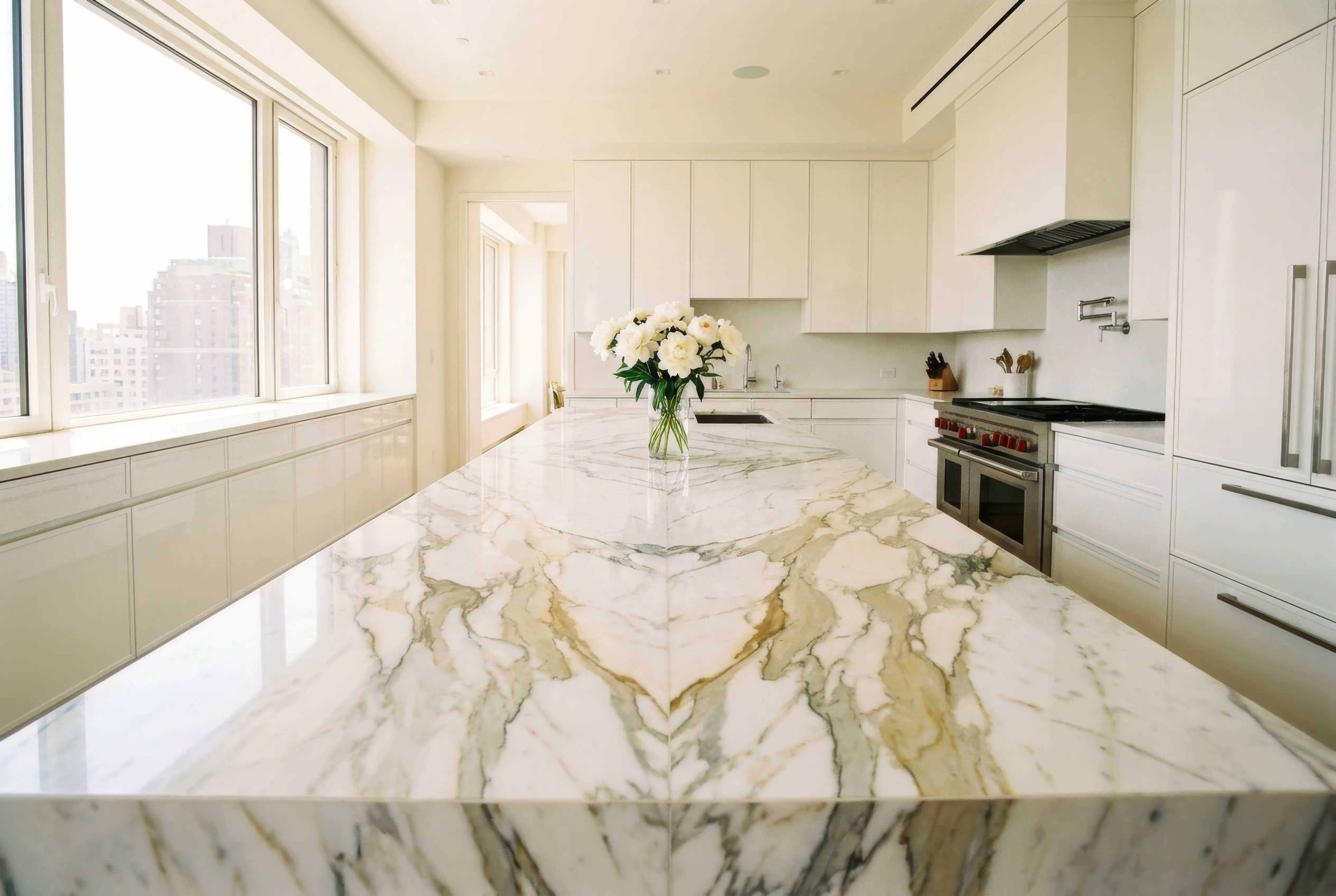 calacatta marble island manhattan kitchen renovation