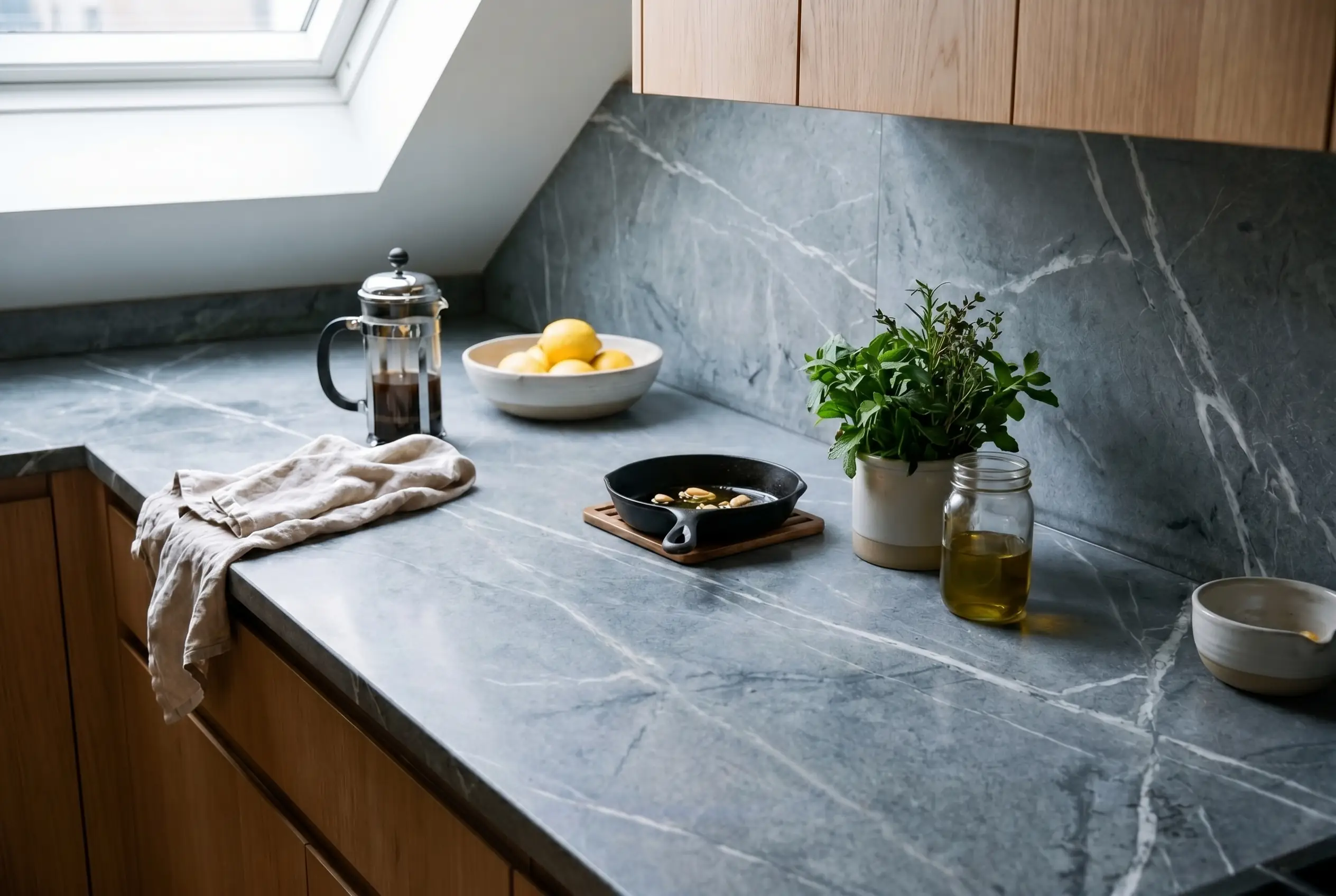 soapstone countertop nyc kitchen morning light