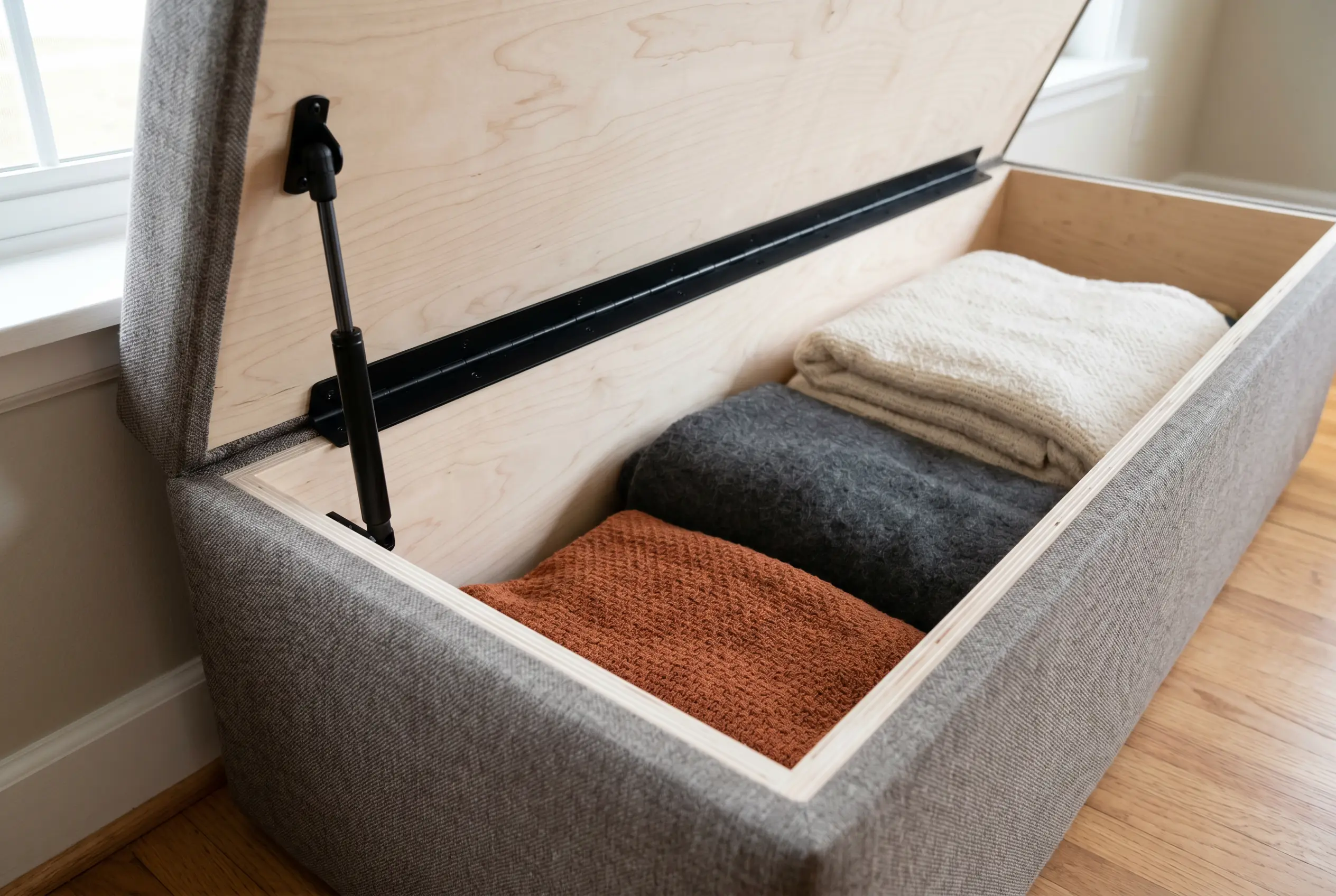 lift top window seat storage interior custom millwork nyc