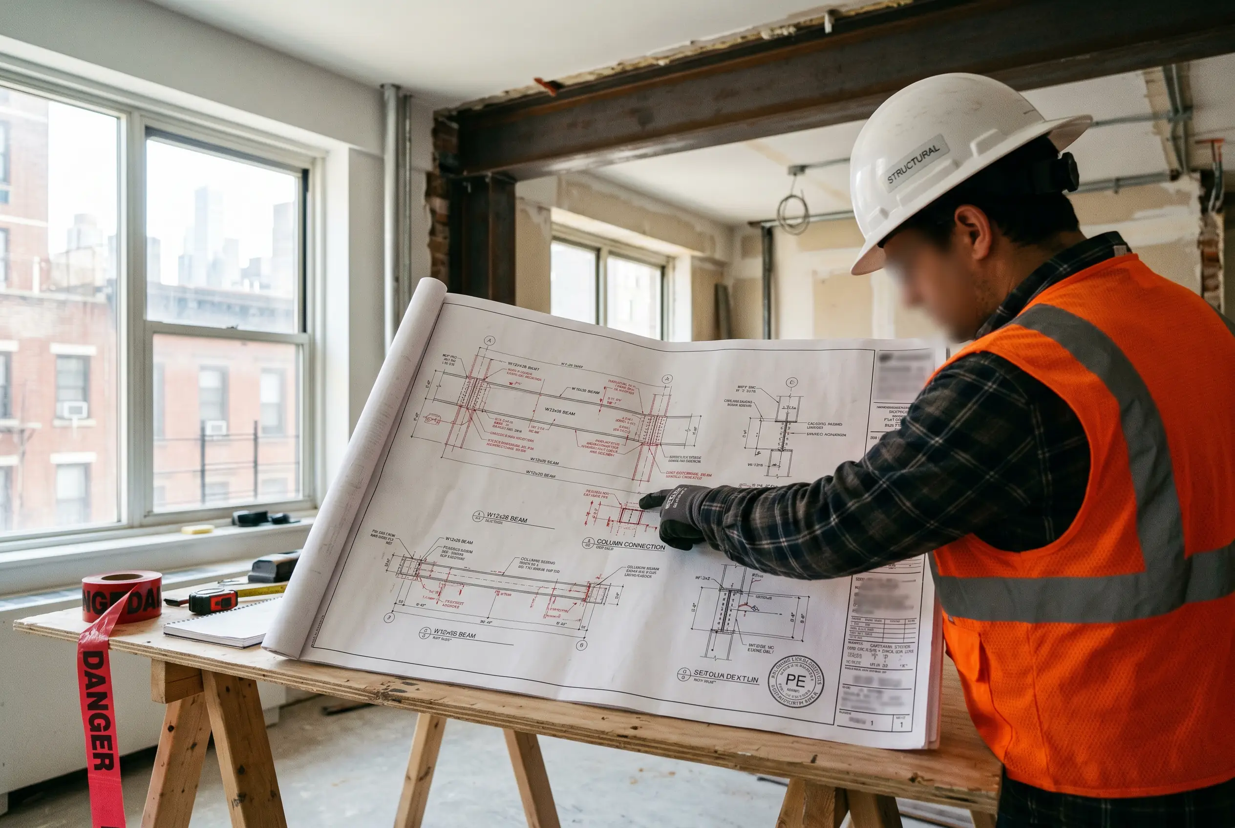 structural engineer reviewing plans manhattan apartment renovation nyc dob permit