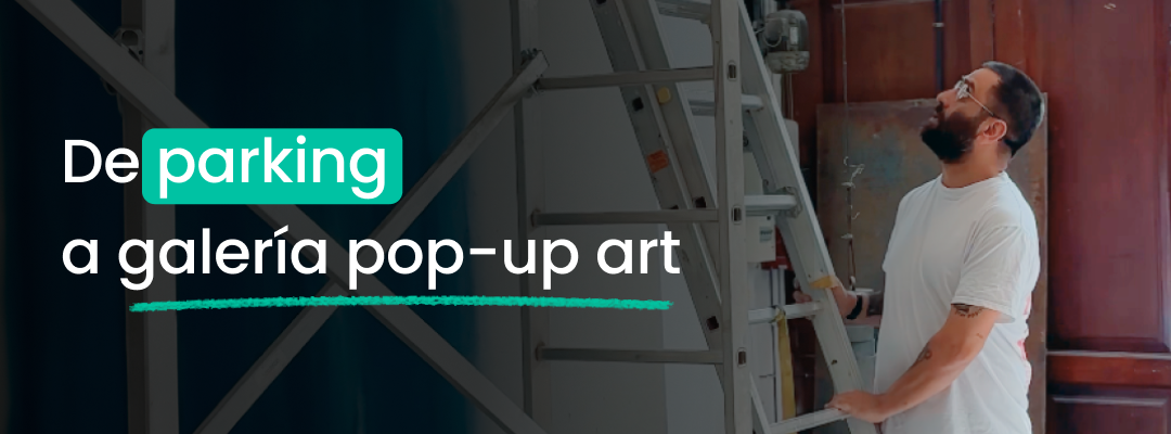 Antiguo parking transformado en galería de arte efímera en las oficinas de seQura, con obra de Txemy Basualto