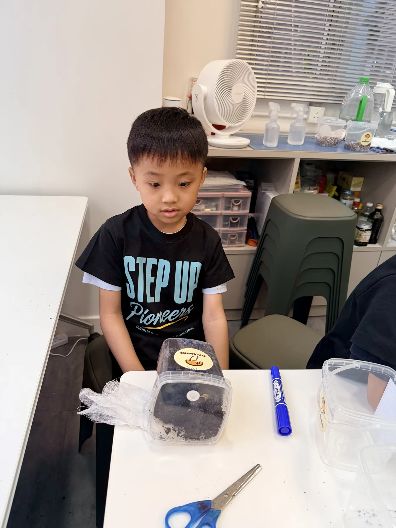 Students exploring mushroom growing and preparing take-home kits at Myconoko Lab