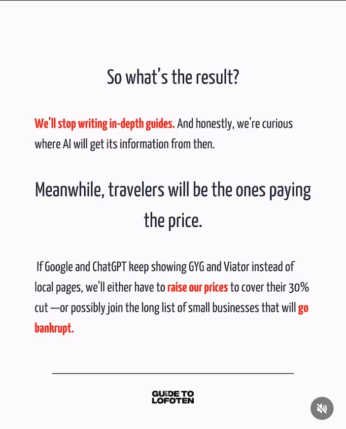 Text about business struggles due to AI and increased competition.