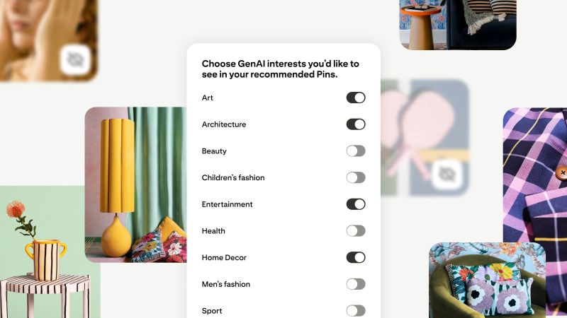 Pinterest new panel for selecting AI content fiilters