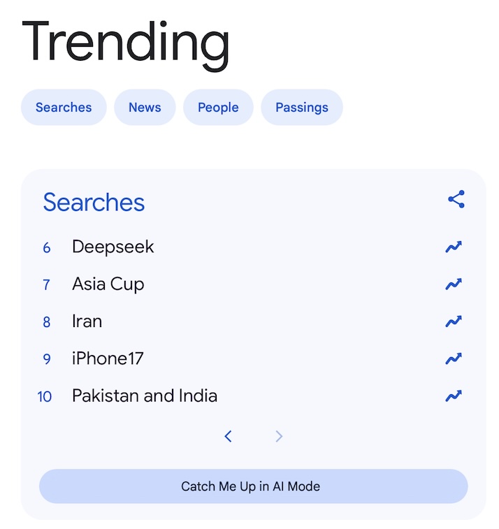 Trending searches list with Deepseek at number 6.