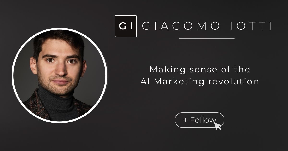 Open Graph image for Giacomo Iotti's blog. It shows his headshot with a tagline "making sense of the AI Marketing revolution".
