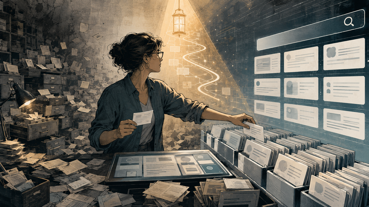 A professional organises years of post cards into a clean searchable digital archive with AI guidance.