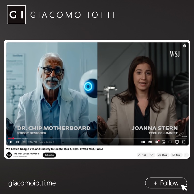 Wall Street Journal video showing Joanna Stern and the AI-generated Dr Chip Motherboard in a short film made with AI tools.