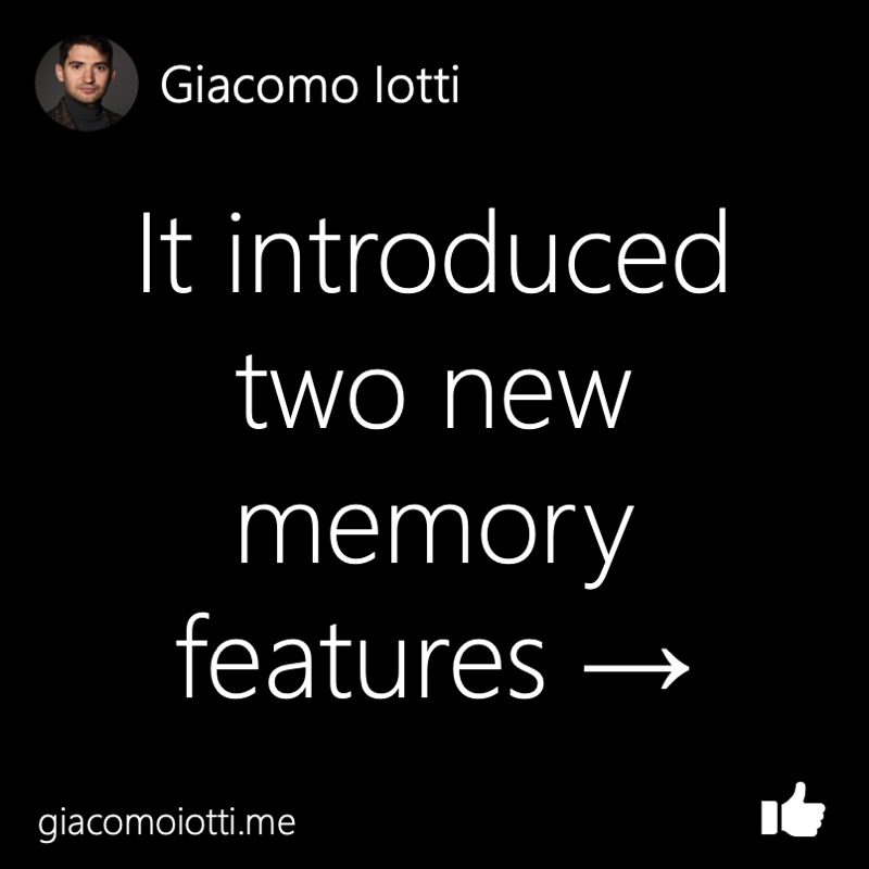 Black title card introducing two new ChatGPT memory features.