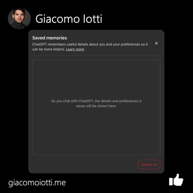 ChatGPT Saved Memories panel where users can view or delete remembered details and preferences.