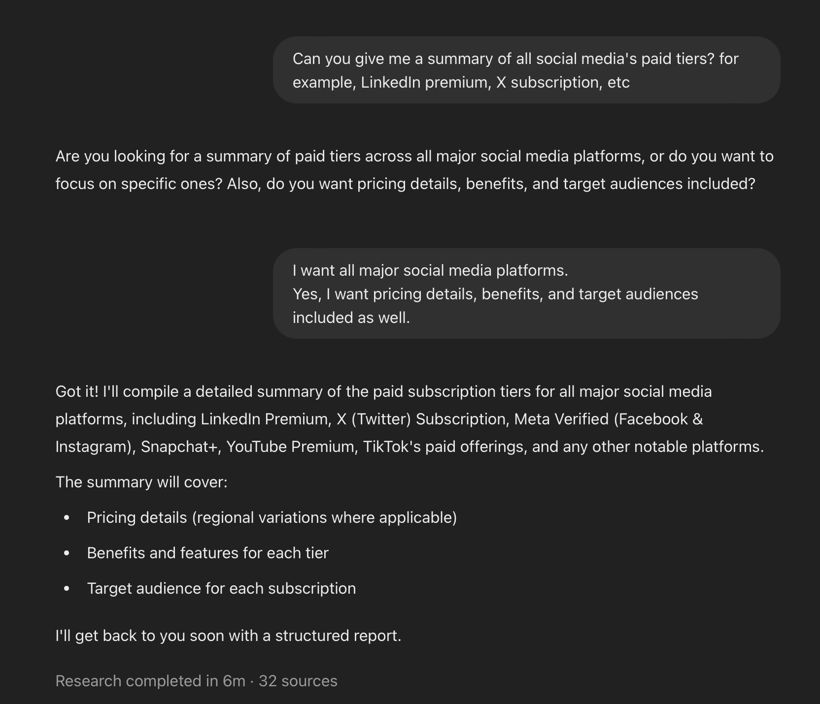 ChatGPT Deep Research begins compiling paid tiers for major social platforms, with pricing, benefits and audiences.