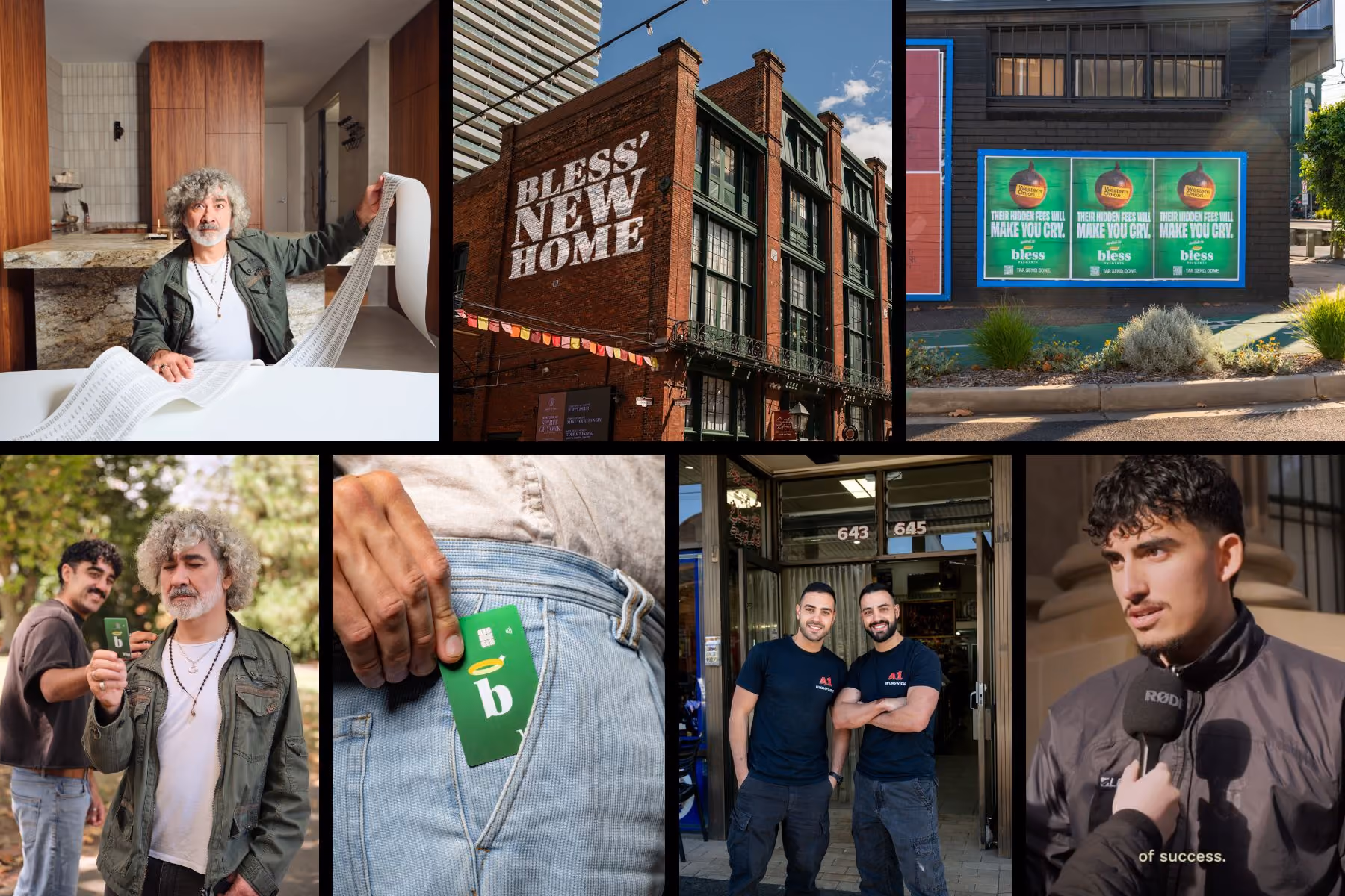 Bless Payments campaign collage, desktop layout