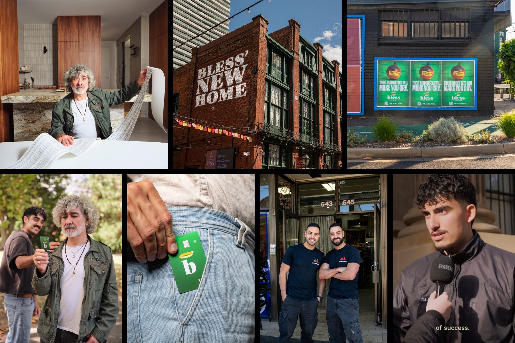 Bless Payments campaign collage, desktop layout