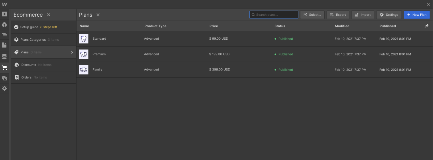 eCommerce Collection - Dentist Webflow Template