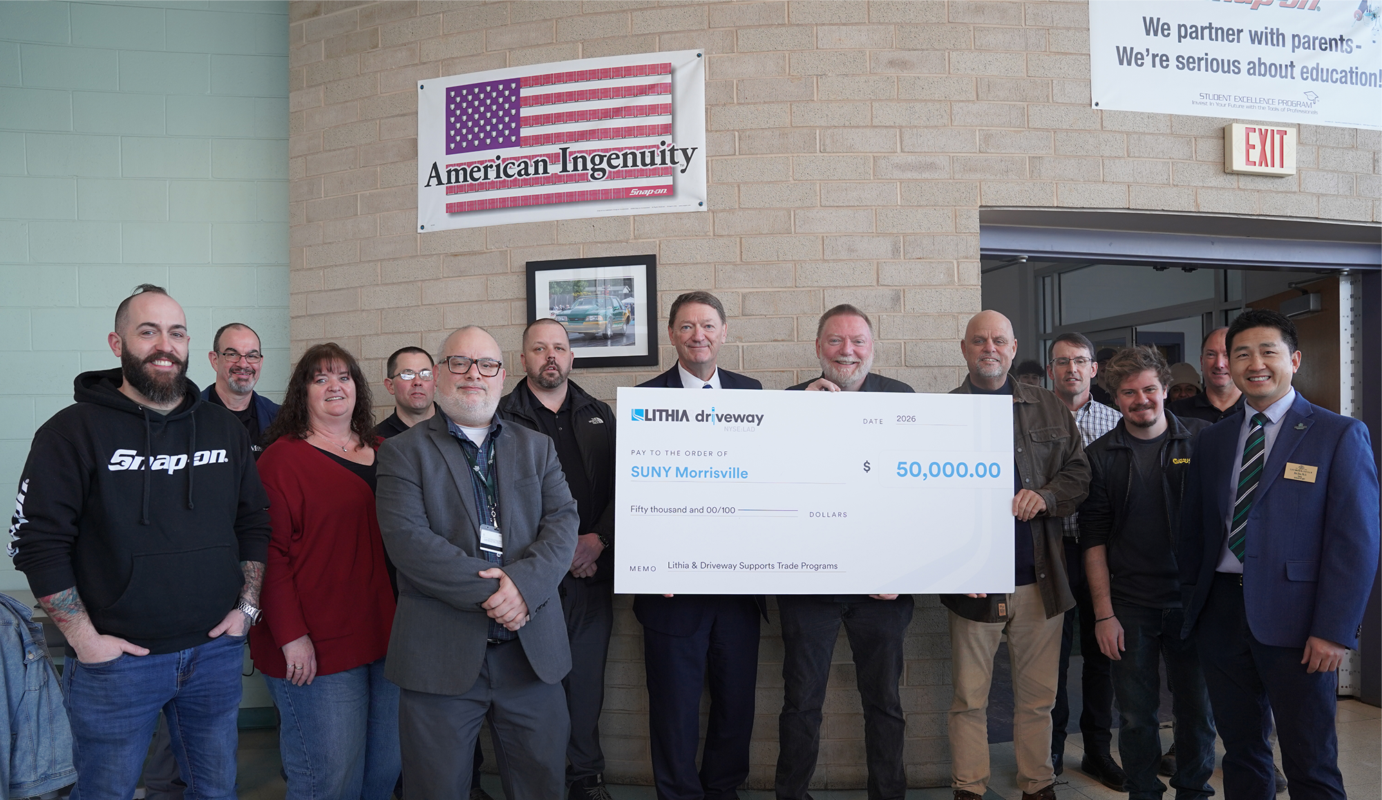 SUNYMorrisville Group Photo with Check Presentation