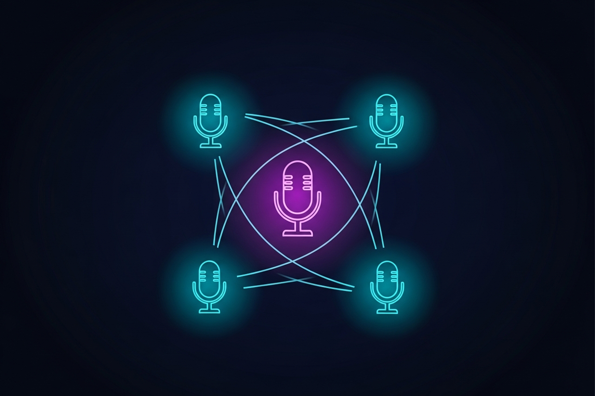 Podcast network diagram showing ad placement across multiple shows with B2B audience segments