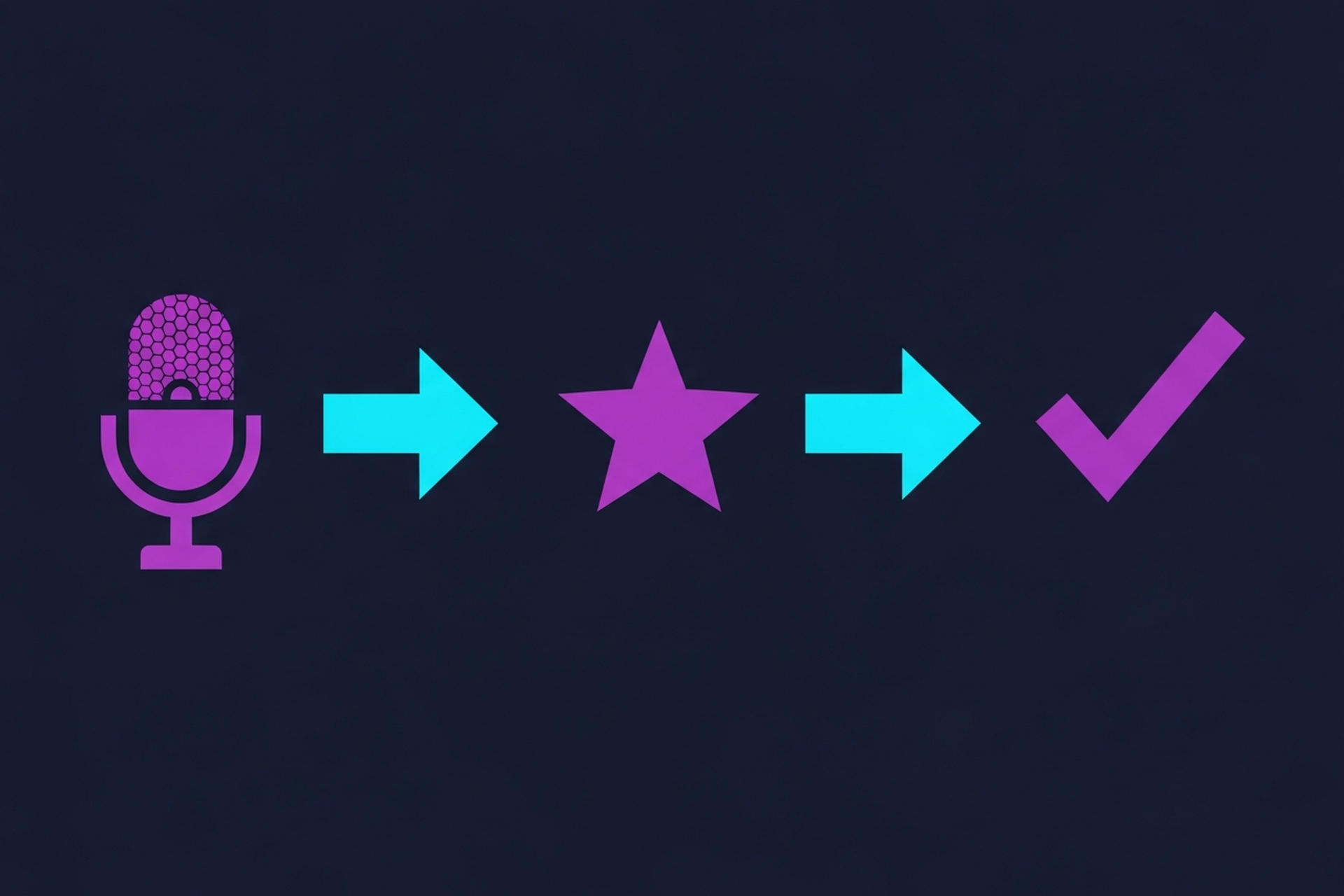 Podcast recording setup with microphone and waveform visualization on dark navy background with vibrant purple gradient