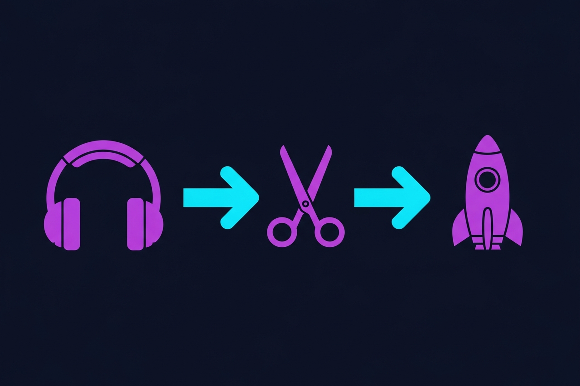 Video timeline editing interface with podcast episode clips on a dark navy background with purple-to-coral gradient