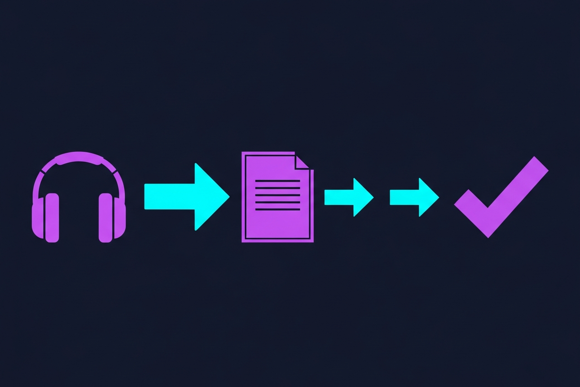 Video frame with text captions overlaid on dark navy background with purple-to-cyan gradient