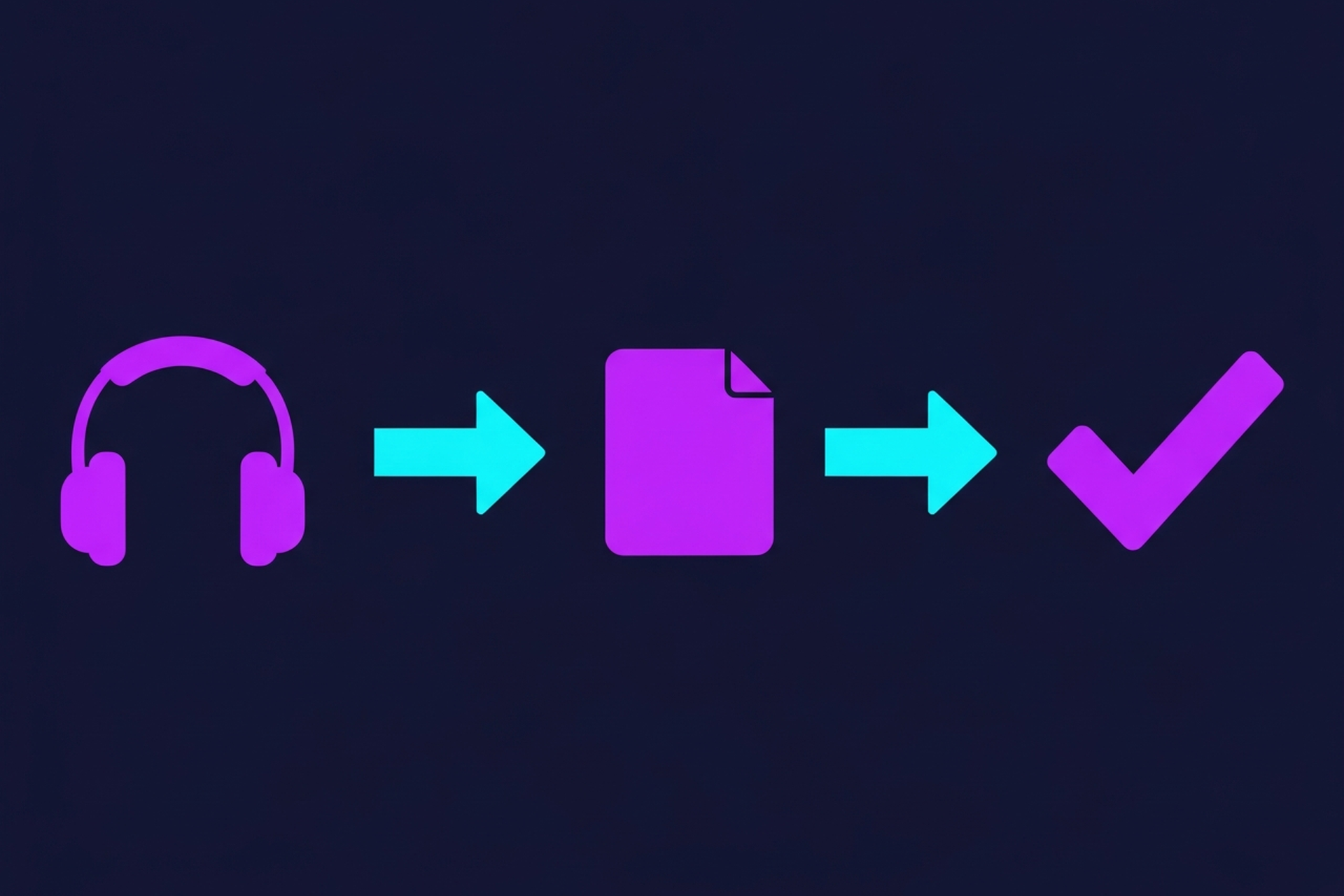 Waveform and text blocks representing interview transcription on a dark navy background