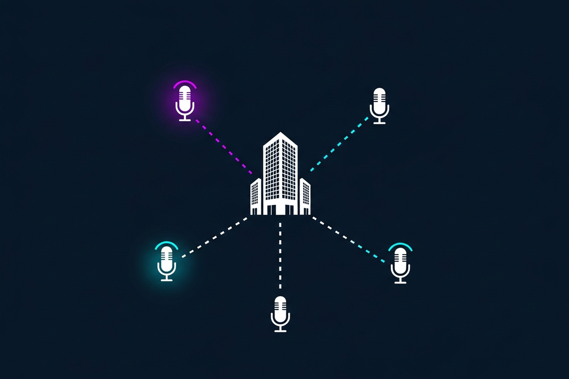Illustration of a microphone and soundwaves on a dark navy background representing an internal company podcast setup