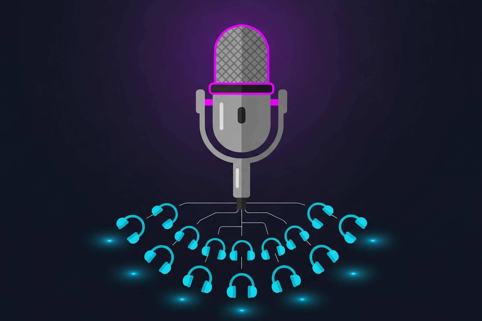 Comparison chart showing B2B podcast audience size vs. audience quality with dark navy background and purple and cyan accents