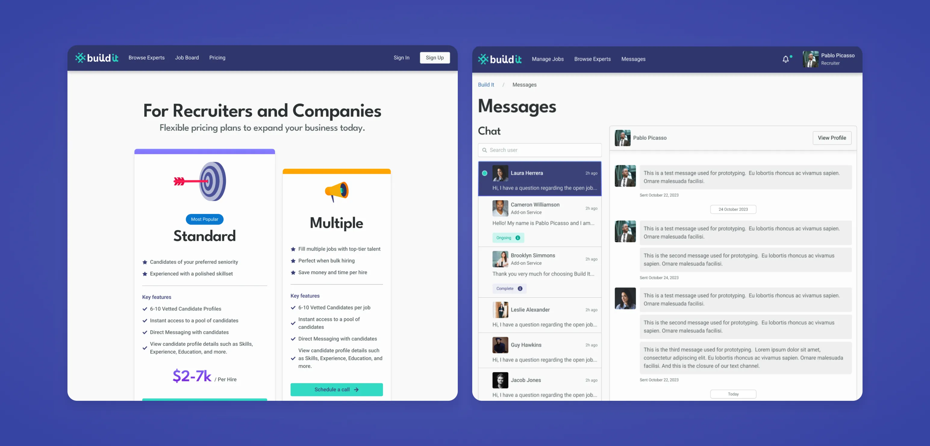 A pricing and messaging page.