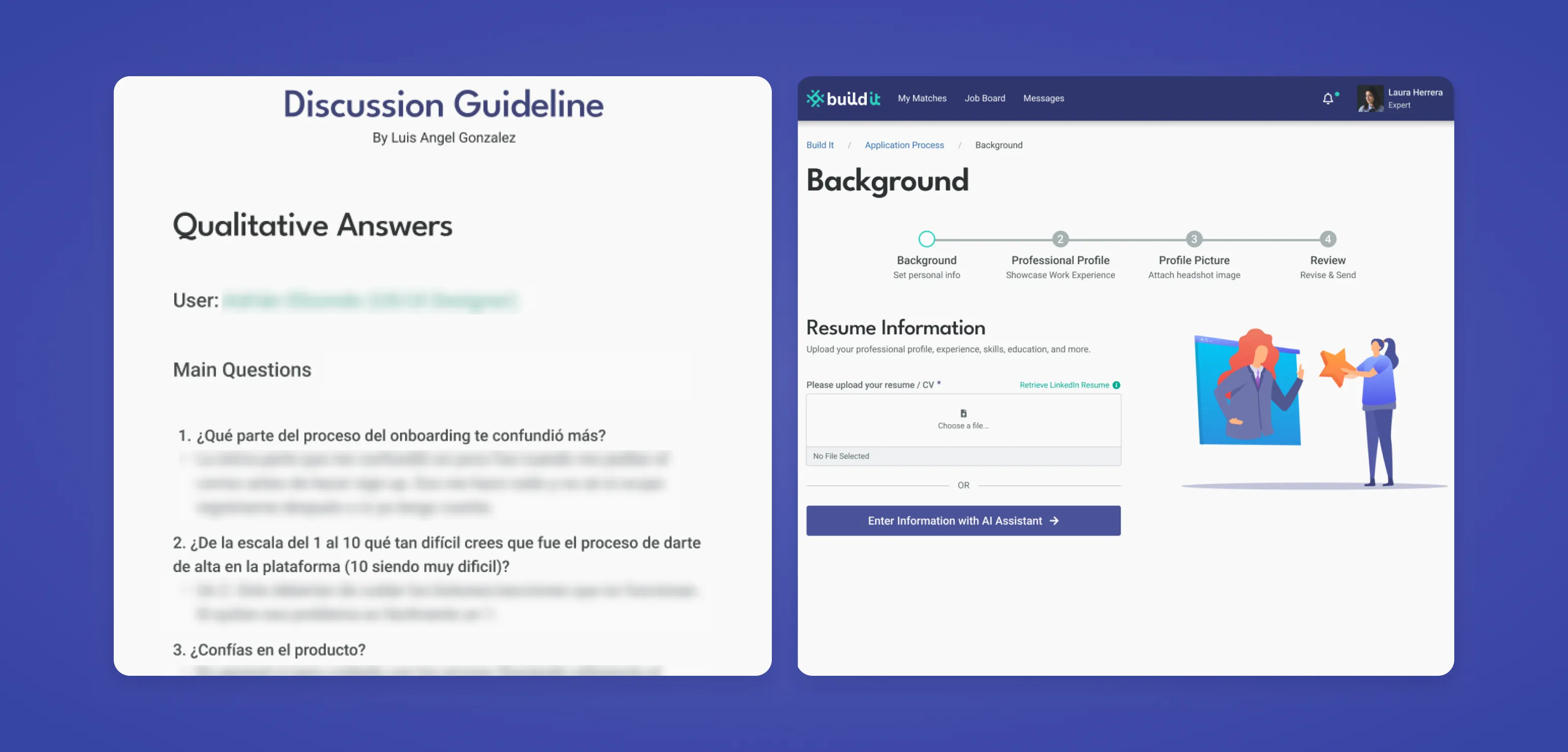 A discussion guideline with an onboarding page next to it.