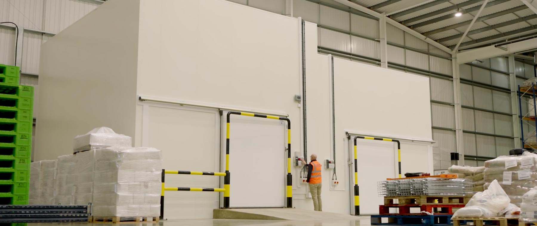 2 cold store units side by side in a large warehouse